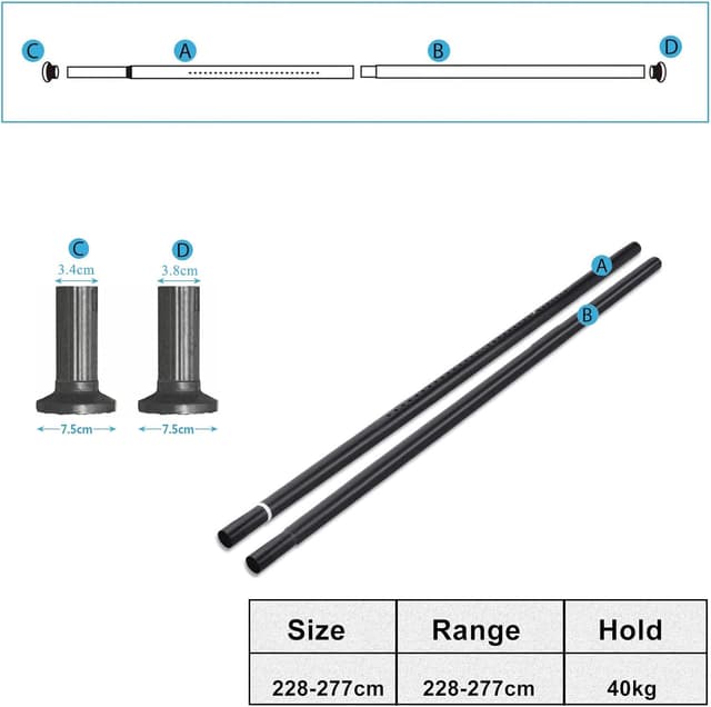 Detalle de Tringle à rideau extensible 32 mm 228-277 cm