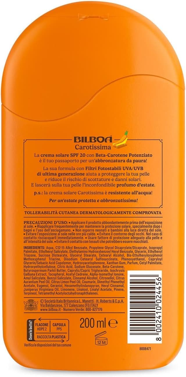 Detalle 2 de Latte solare Bilboa Carotissima SPF 20, 200 ml