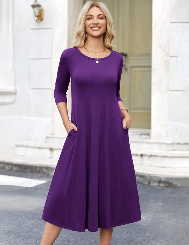 Detalle 2 de HOTOUCH Women’s 3/4 Sleeve A-line & Flare Midi Dress