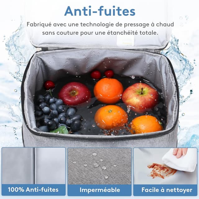 Detalle 2 de Lifewit Sac Isotherme 30L (grand format) en gris – glacière souple portable pour pique-nique, plage et camping