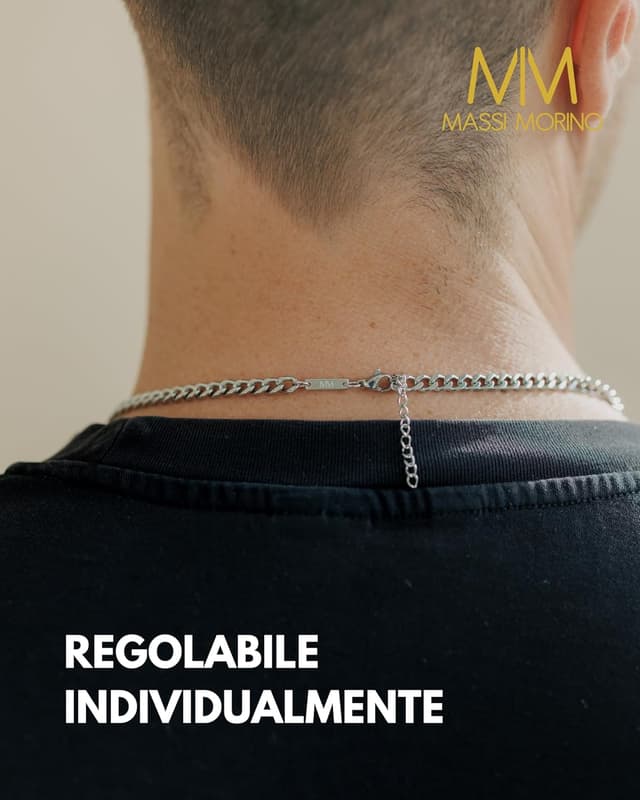 Detalle 2 de Collana da uomo con catena blindata regolabile in acciaio inossidabile impermeabile (oro, argento o nero)