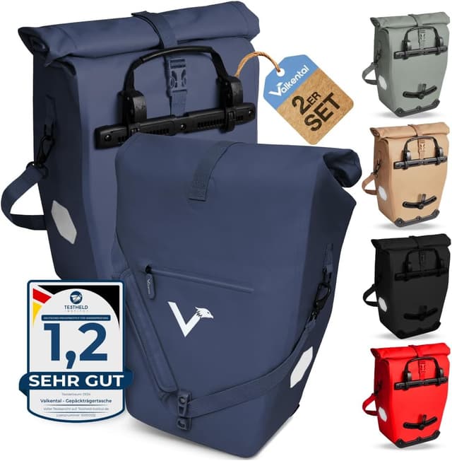 Detalle de Valkental ValkOcean Gepäckträgertasche 28 l – groß, wasserdicht, abschließbar, ohne PVC (mit Reflektoren)