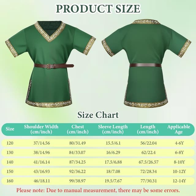 Detalle de Tunique médiévale garçon AYBUY avec ceinture – T-shirt pirate pour cosplay et déguisement