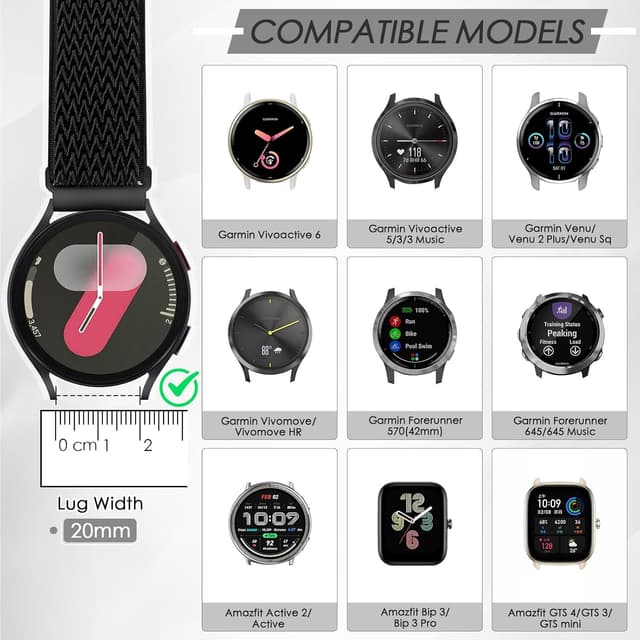 Detalle de Relting 4-Pack 20mm Elastic Nylon Watch Bands with Quick Release Pins