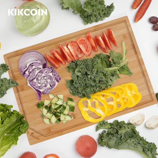 Thumbnail 6 de Kikcoin 17” x 11” Bamboo Cutting Board with Deep Juice Groove & Handle