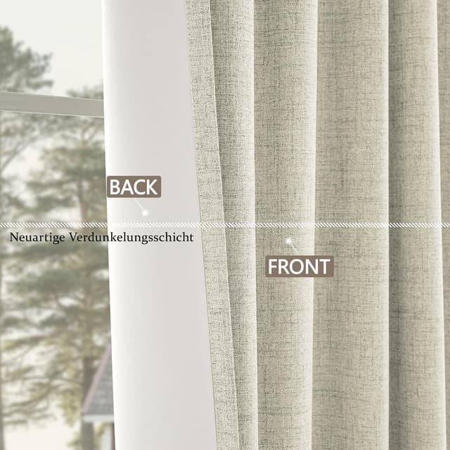 Detalle de CUCRAF 100% blackout curtains (Light Beige) – 72 inch drop, 2 panels, thermal eyelet curtains