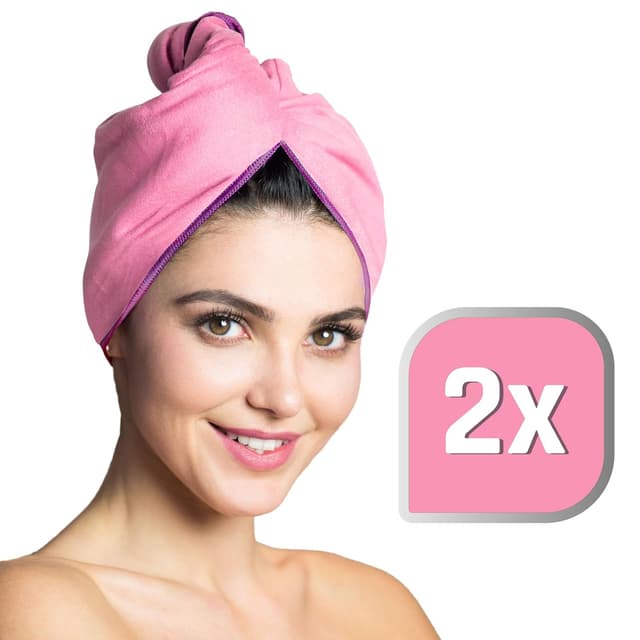 Thumbnail 6 de Fit-Flip Haarturban Mikrofaser – 2er-Set Haarhandtuch mit Knopf, schnelltrocknend (rosa-lila)