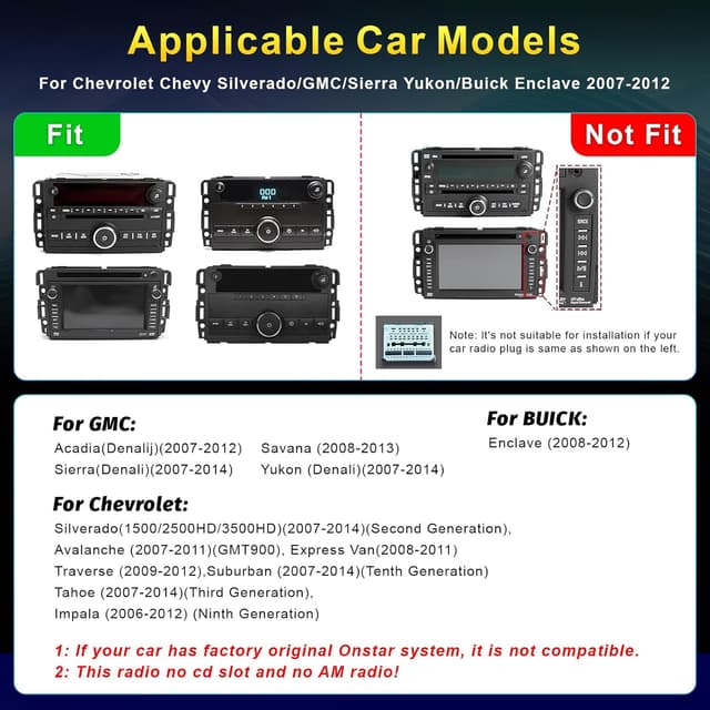 Detalle de 8 Core 4GB+64GB Android 13 7-Inch Car Stereo for Chevy Silverado/GMC Tahoe/Yukon (2007-2013) with Wireless CarPlay, Android Auto, GPS