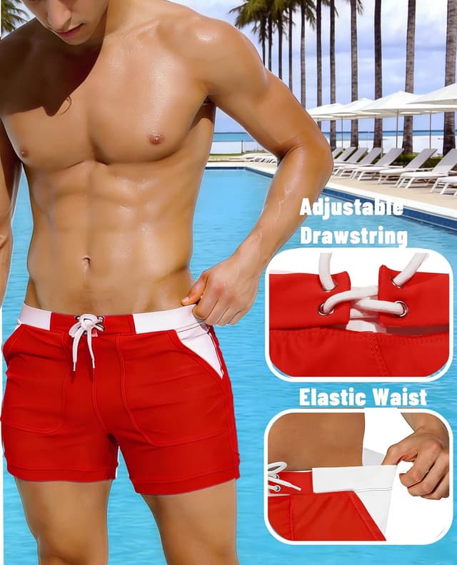 Detalle 2 de KEFITEVD Men’s Quick Dry Swimming Shorts (YK016) – stretch beach and gym trunks with adjustable drawstring