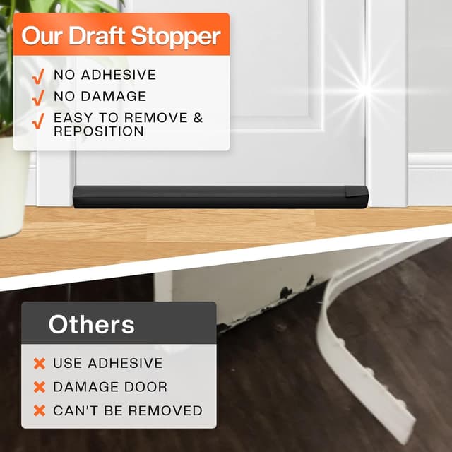 Thumbnail 6 de Comfyanno Under Door Draft Stopper (Bottom Door Seal & Gap Filler) for 30–36 in Doors, No Adhesive, Black