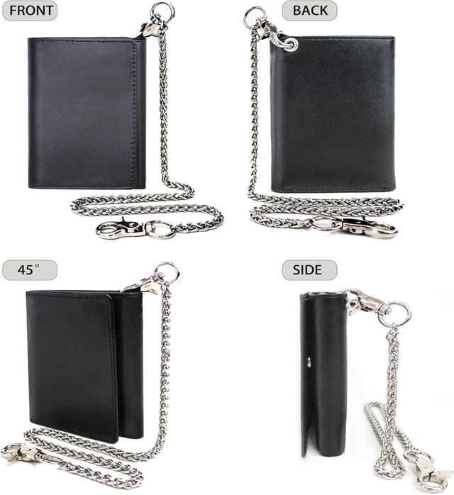 Detalle de boshiho Carbon Geldbörse für Herren mit abnehmbarer Kette, RFID-Schutz und Slim-Design