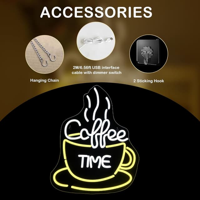 Detalle de SIGNSHIP „Coffee Time“ Neon-Schild mit LED-Lichtstreifen für Wanddeko im Café