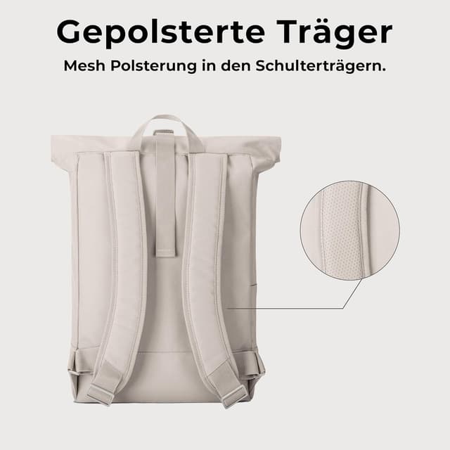 Detalle de Johnny Urban Rolltop Rucksack „Robin Large“ – Rolltop-Tagesrucksack mit 16-Zoll-Laptopfach, 18–22 L