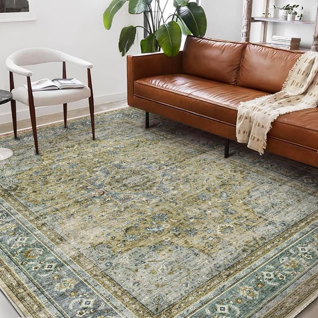Detalle 2 de CHAMPLANT Washable Area Rug 10' x 14' Boho Floral (Non-Shedding, Easy-Care)