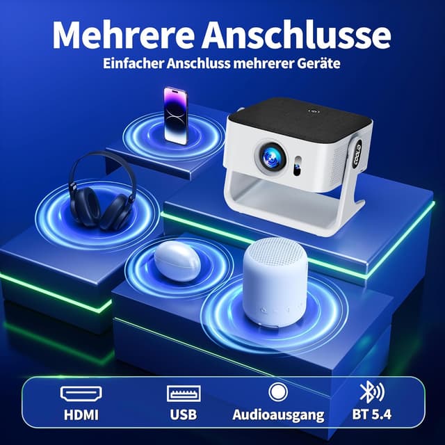 Thumbnail 6 de Tragbarer 4K-Beamer (1080P nativ) mit Netflix-Kompatibilität, WiFi 6 (5G Dualband) & Bluetooth 5.4 – C5 in Weiß