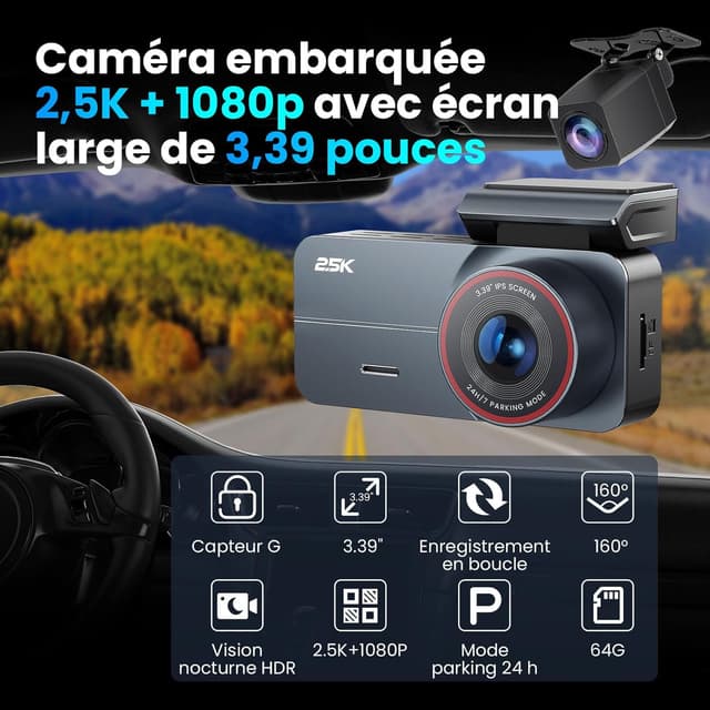 Thumbnail 1 de Dashcam Voiture Avant Arrière 2,5K