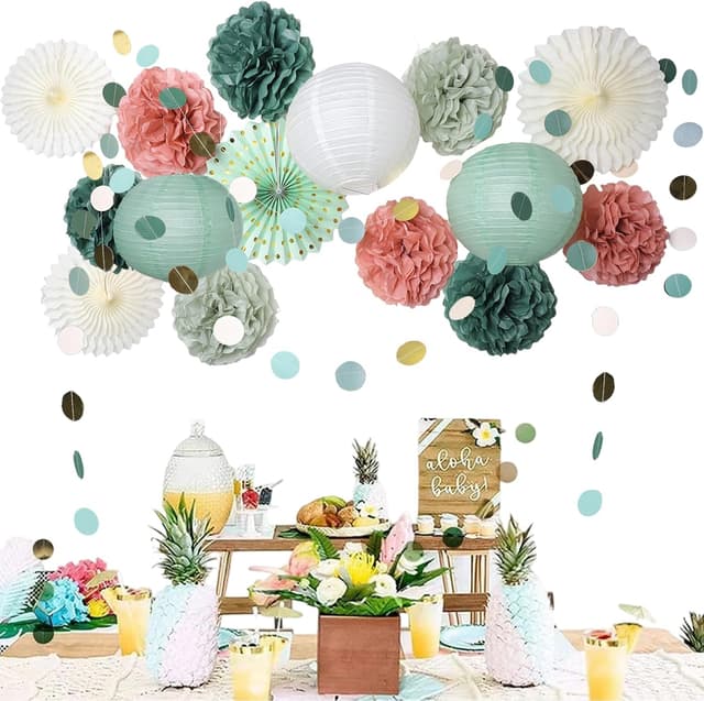 Detalle 2 de Papier Party-Dekoration Rosa Set mit 4 m Girlande