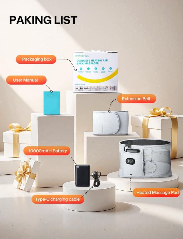 Thumbnail 6 de ALLJOY 170cm Heat Pads for Back Pain Relief – cordless electric heat pad with 3 heat and 3 vibration (10000mAh)