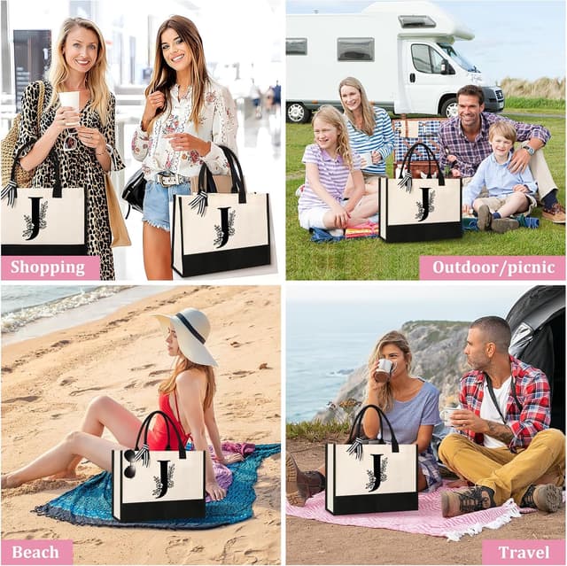 Detalle de Personalised Initial Canvas Tote Bag (with Cosmetic Bags) – heavy-duty 100% cotton, reusable everyday carry
