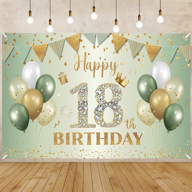 Detalle de 18. Geburtstag Banner Grün Gold 180x110 cm