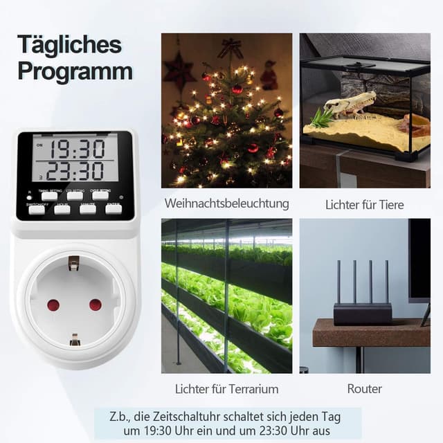 Detalle 2 de NOVKIT Intervall Digitale Zeitschaltuhr Steckdose mit Countdown und 3 Schaltprogrammen (unendlicher Zyklus)