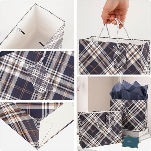 Detalle de Mifferer medium gift bags (2 pcs) with tissue paper, cards and ribbon wrappers – 24.5 x 19.5 x 9.5cm