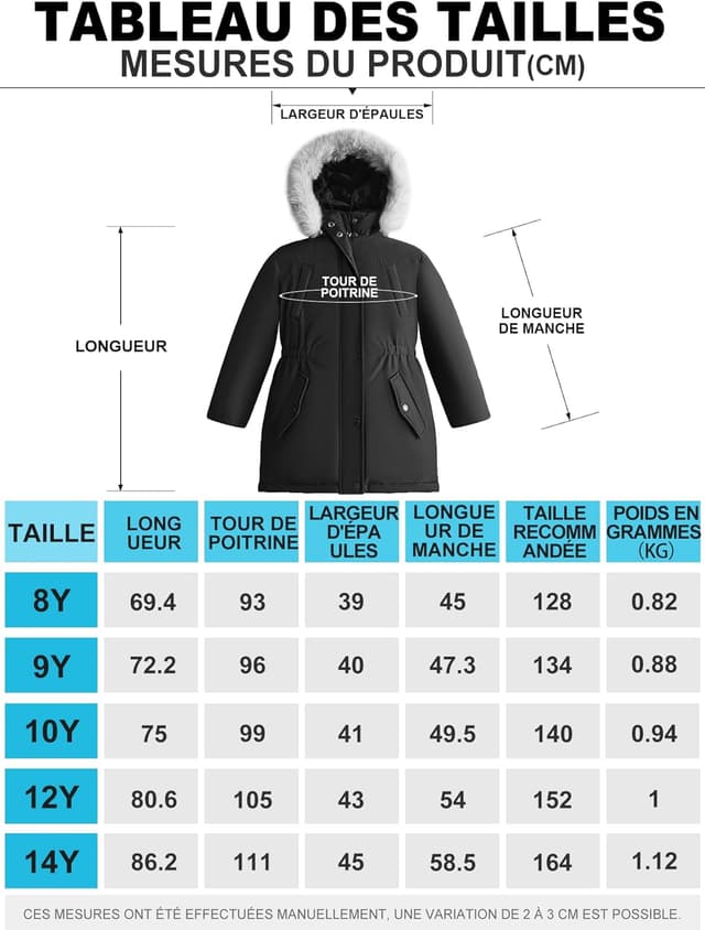 Detalle 2 de SOLOCOTE Manteau hiver imperméable pour filles – parka longue avec capuche, épaisse et doublée polaire