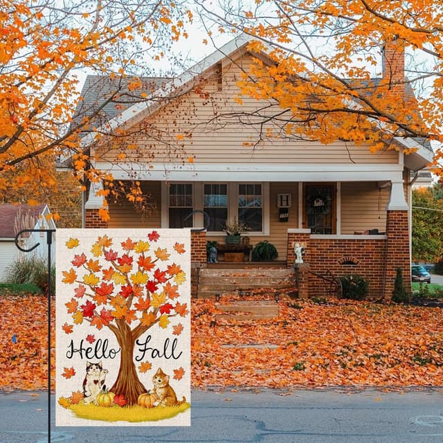 Thumbnail 3 de FUYUCHEN Hello Fall Cat Garden Flag 12x18 in 🎏