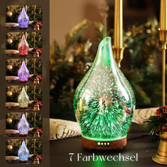 Detalle de Porseme Aroma Diffuser 150 ml aus handgeblasenem Glas mit Ultraschall, 7 Farb-LED & Timer (BPA-frei, Desert)