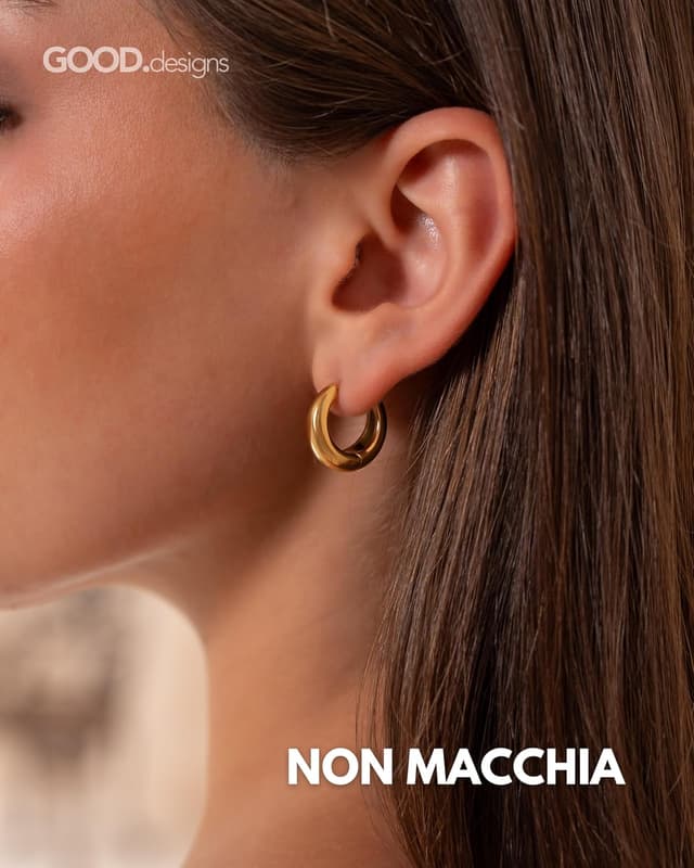 Detalle de Orecchini a cerchio in acciaio inox da donna da 18 mm, placcati oro 18K, oro rosa o argento