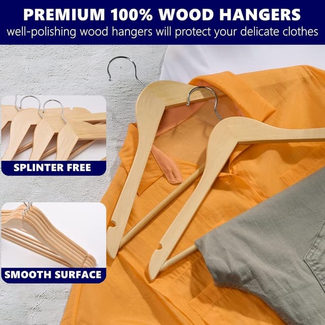 Thumbnail 3 de Amber Home 30 Wooden Coat Hangers with Non-Slip Bar