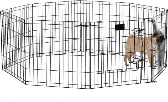 Detalle de MidWest Homes for Pets folding metal dog exercise pen with door (61cm tall) – 1.5m play space, black e-coating