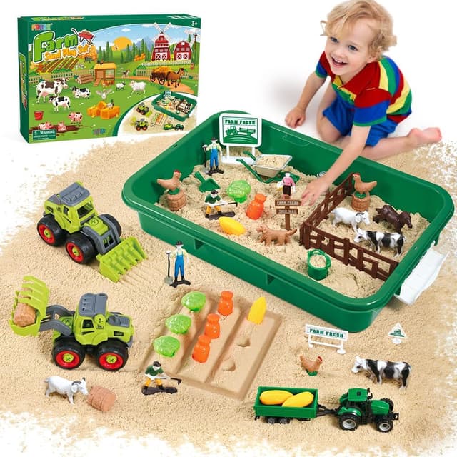 Detalle de FRUSE Bauernhof-Sandspielset mit 1 kg Magic Toy Sand, Traktoren & Bauernhof-Zubehör für Kinder ab 3 Jahren