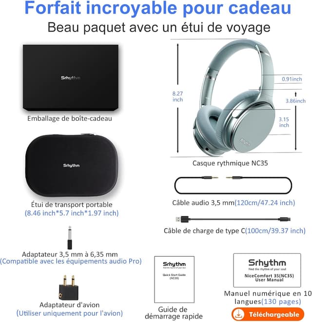 Thumbnail 6 de Srhythm NC35 : casque Bluetooth sans fil V5.0 avec ANC et 50 h d’autonomie