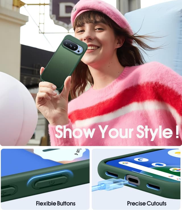 Detalle 2 de JAME for Google Pixel 10 / Pixel 10 Pro Case (Green) with 2 Pack Screen Protector