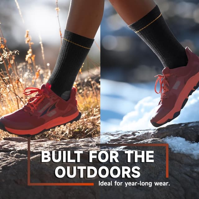 Detalle 2 de Alaplus Hiking Socks for Women & Men – cushioned breathable merino wool crew socks, 3 pairs