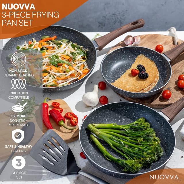 Detalle 2 de nuovva Induction Hob Pan Set (3-Piece) – 20cm, 24cm & 28cm Marble Non-Stick Frying Pans