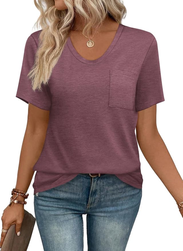 Thumbnail 6 de WIHOLL Women’s Summer Scoop/V-Neck Pocket Tee Shirt (Short Sleeve, Loose Fit)