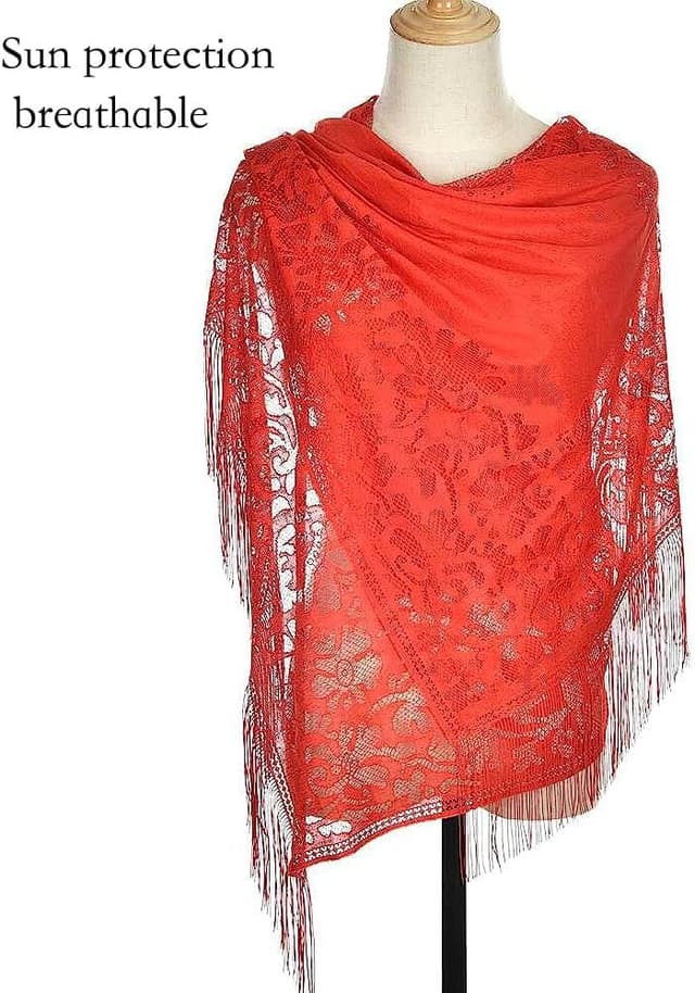 Detalle de RY-EARL femme écharpe en dentelle crochet avec franges 185 × 65 cm (avec gland) pour cérémonies