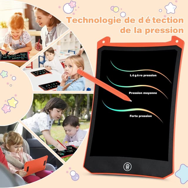 Detalle 2 de RaceGT Tablette de dessin enfant LCD 8,5 pouces ardoise magique (lot de 2) avec bouton d’effacement verrouillable