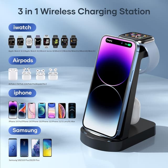 Detalle 2 de CKCN 3 in 1 Wireless Charging Station (phone, Apple Watch & AirPods)
