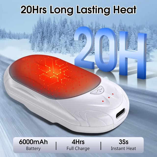 Detalle de OUTJUT 2-Pack Rechargeable Hand Warmers (6000mAh) with 3 Heat Modes, USB