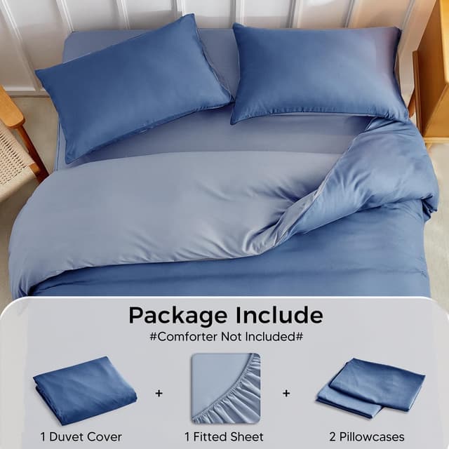 Detalle de Tokokimo Parure de lit 4 pièces en microfibre bleu marine (housse de couette 220x240 + drap housse 160x200 + 2 taies 65x65)