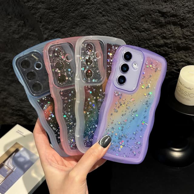 Thumbnail 6 de ZTOFERA Galaxy A15 4G/5G Case (6.5") — Curly Wave TPU Cover with Rainbow Star Glitter, Clear TPU Shockproof Phone Protection
