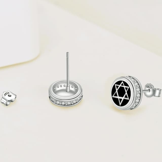 Detalle de J.MUEN Schwarz Ohrringe Silber 925 mit Zirkonia – hypoallergen, als Ohrstecker für Damen & Herren