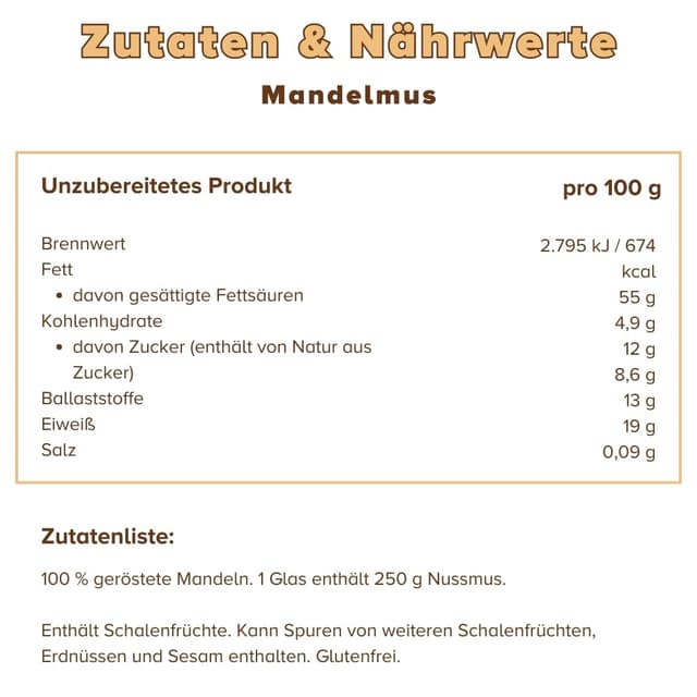 Detalle de 3Bears Mandelmus (100% geröstete Nüsse) – glutenfrei & vegan, cremig und intensiv, 4 x 250 g