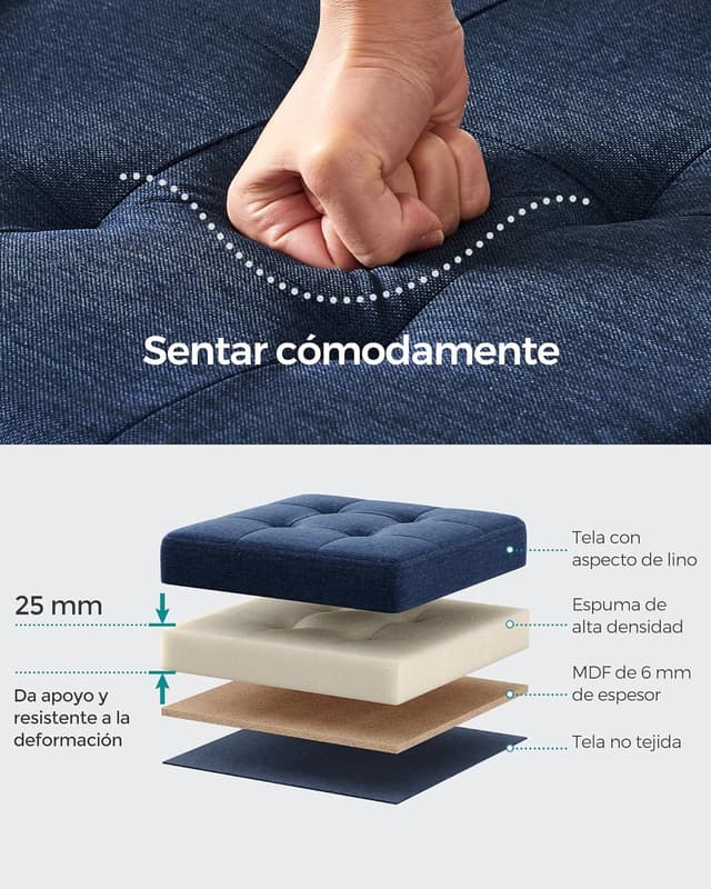 Thumbnail 4 de SONGMICS Puff Almacenaje 38 cm Azul Medianoche