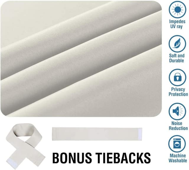 Detalle de BellaHills Blackout Curtains – 2-Panels Thermal Insulated Pencil Pleat Set (Light Beige)