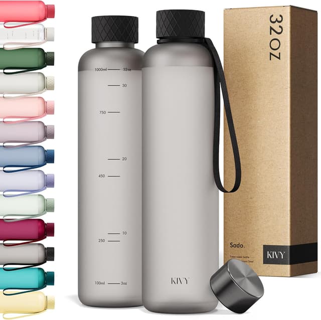 Detalle de KIVY Slim Water Bottle 32oz (Black) — Lightweight, Shatterproof, Screw-Top, Dishwasher Safe