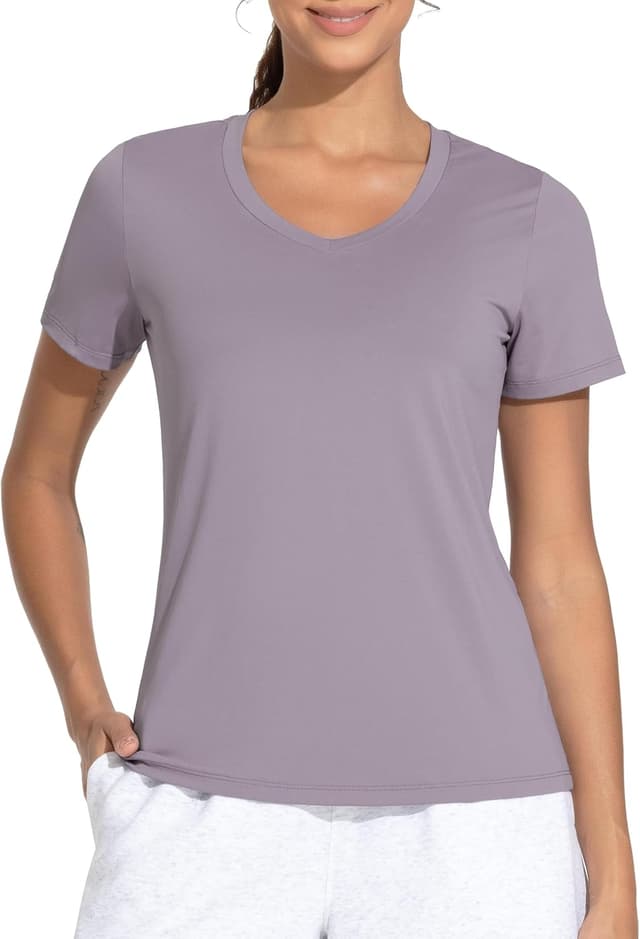 Detalle 2 de THE GYM PEOPLE canicie da allenamento donna con scollo a V, maniche corte traspiranti (92% poliestere, 8% elastan)